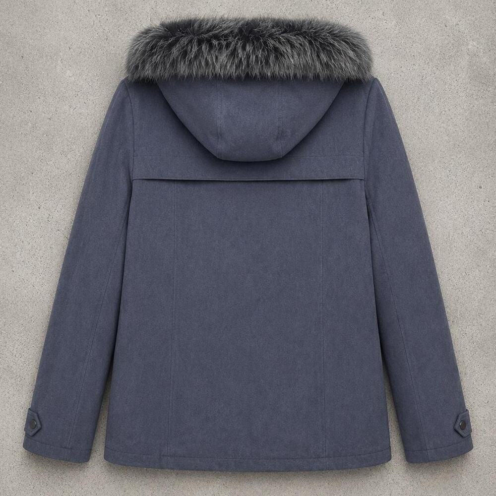 Bromley Sport Navy Fox Fur Trim Hood Thermolite Winter Coat – Women's Large - Picture 3 of 5